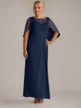A-Line Floor-Length Boat-Neck Lace Capelet Chiffon Mother of the Bride Dress